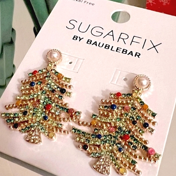BaubleBar Christmas Tree Rhinestone Pearl Pave Holiday Dangle Drop Earrings NWT - Picture 4 of 6